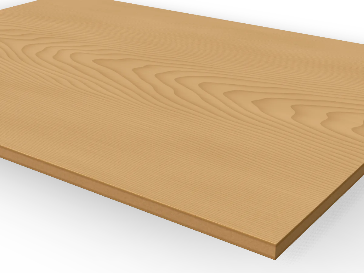 6mm Oak Veneered MDF 2 Sides Crown Cut A/B 2440 x 1220mm, close-up of the edge