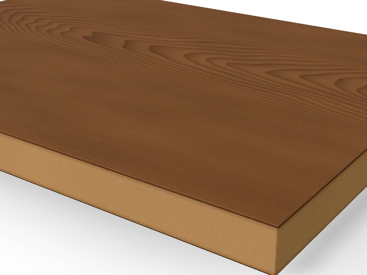 19mm Walnut Veneered MDF 2 Sides Crown Cut A/B 2440 x 1220mm, pack of 24, close-up of the edge