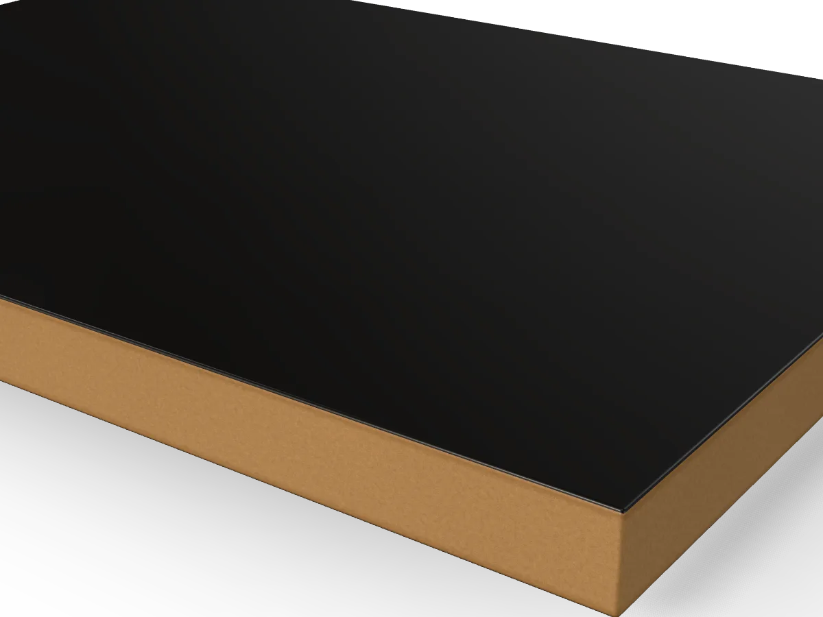 18mm Black Melamine Faced MDF 2800 x 2070mm, close-up of the edge