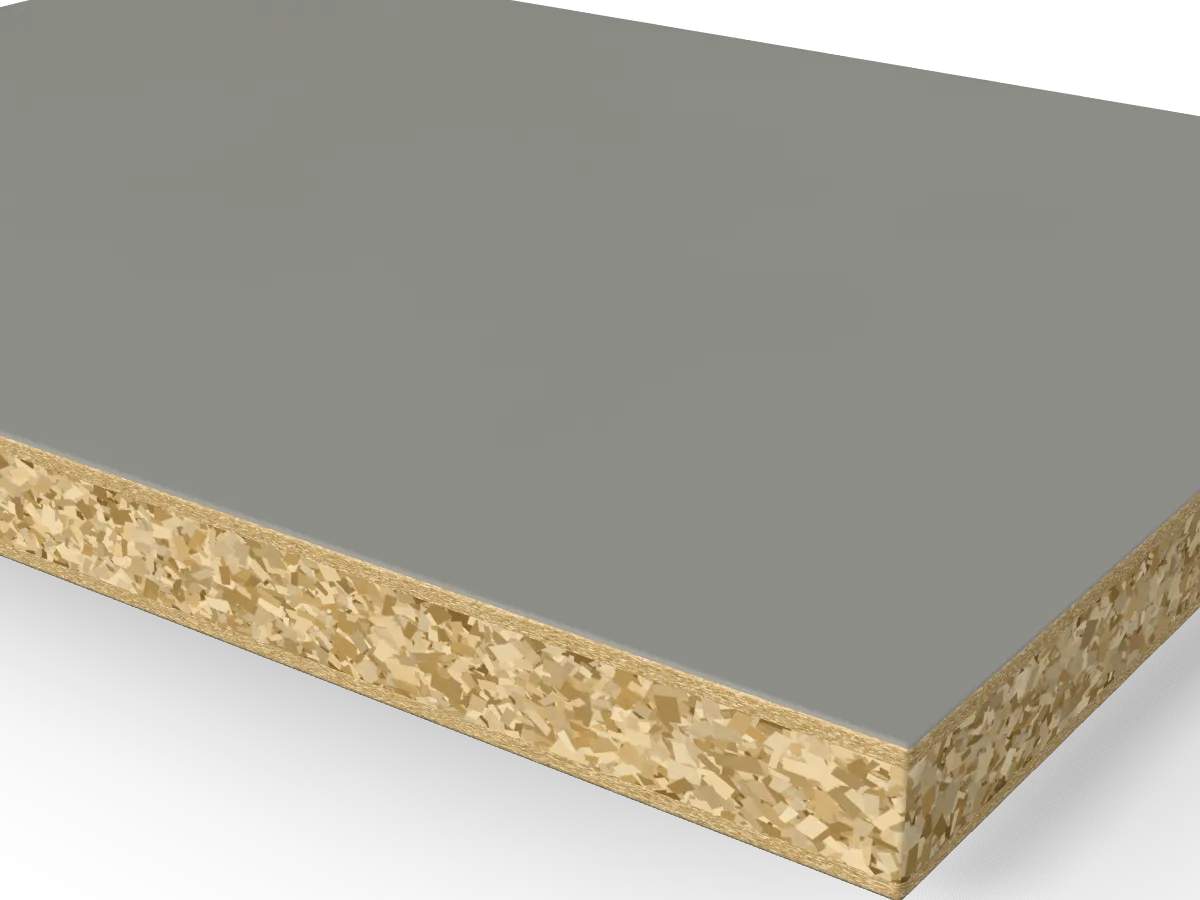 18mm Light Grey Melamine Faced Chipboard 2800 x 2070mm, close-up of the edge