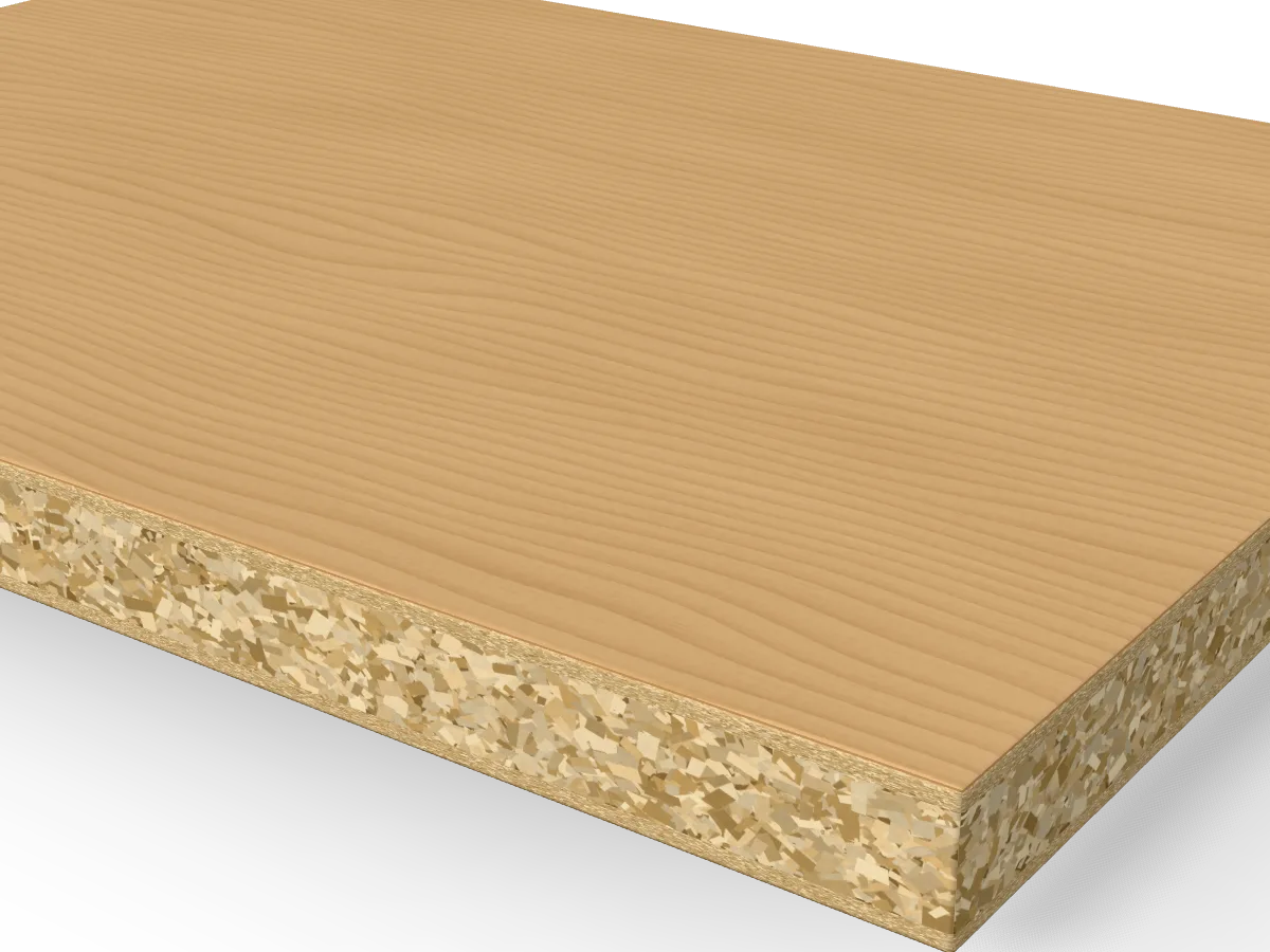 18mm Natural Oak Melamine Faced Chipboard 2800 x 2070mm, close-up of the edge