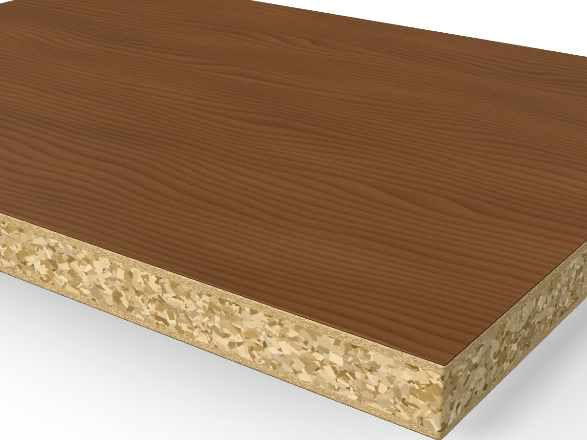 18mm Walnut Melamine Faced Chipboard 2800 x 2070mm, close-up of the edge