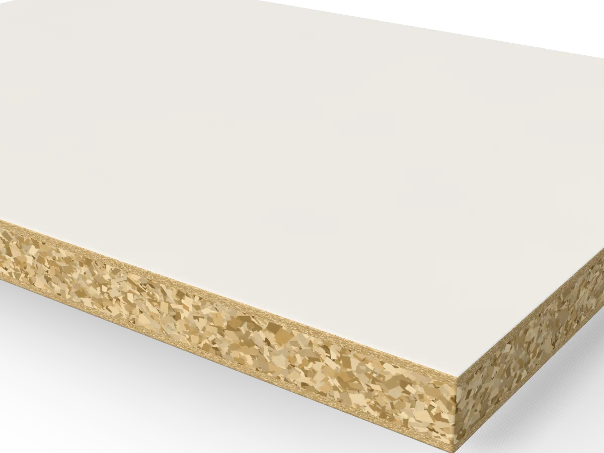 18mm White Melamine Faced Chipboard 2440 x 1220mm, close-up of the edge